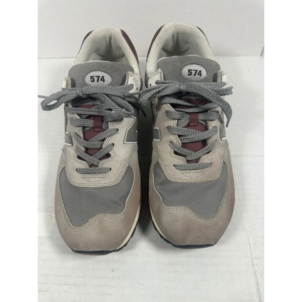 New Balance 574 Grey Burgundy Cordura Suede Sneakers U574KBR Mens 13 Womens 14.5
